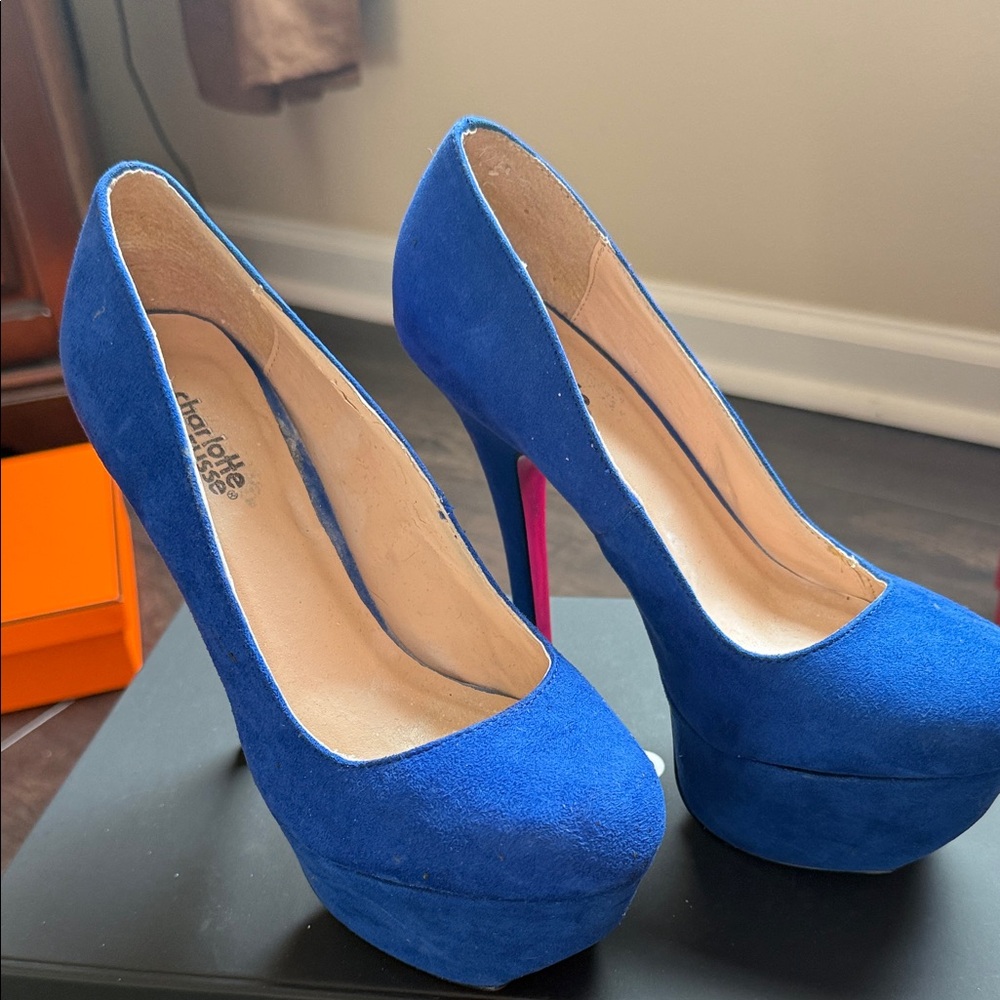Charlotte Olympia Vibrant Blue Suede Heels